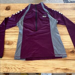 PINK Victoria's Secret Burgundy and Gray Quarter-Zip Top